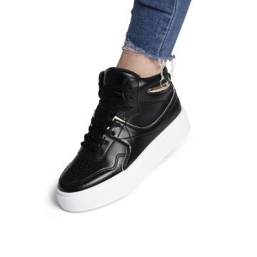 Sneakers dama Negri din piele ecologica cu insertii aurii Bonnie Marimea 36