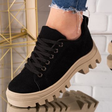 Sneakersi dama din piele ecologica intoarsa Negri Nazli Marimea 40