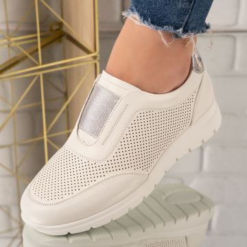 Sneakersi dama din piele ecologica perforata Albi Mahinur Marimea 36