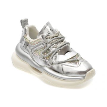 Pantofi sport EPICA argintii, 5302, din material textil si piele naturala