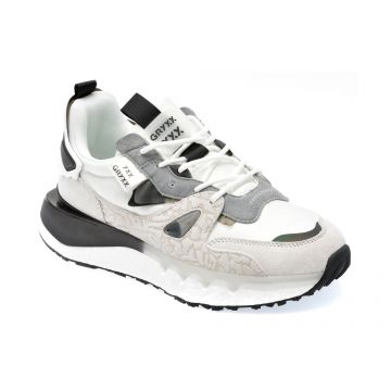 Pantofi GRYXX albi, 91013, din material textil si piele intoarsa