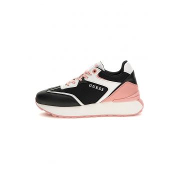 Pantofi sport de piele ecologica cu garnituri de plasa - Negru/Roz pastel/Alb murdar