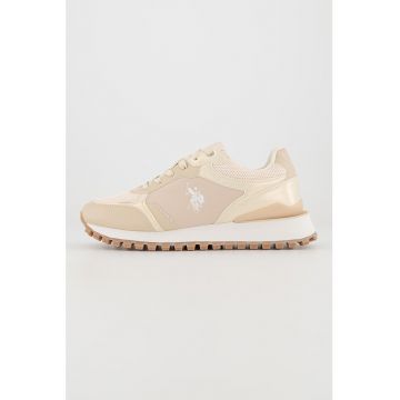 Pantofi sport cu velcro si insertii de plasa - Roz pal/Bej deschis