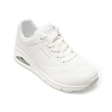 Pantofi SKECHERS albi, UNO, din piele ecologica