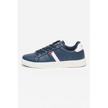 Pantofi sport de piele ecologica cu garnituri contrastante - Alb/Bleumarin