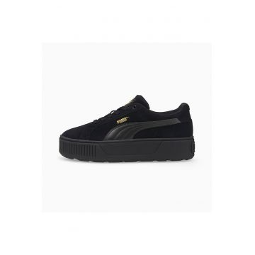 Pantofi sport flatform din piele intoarsa cu insertii din piele ecologica Karmen - Negru