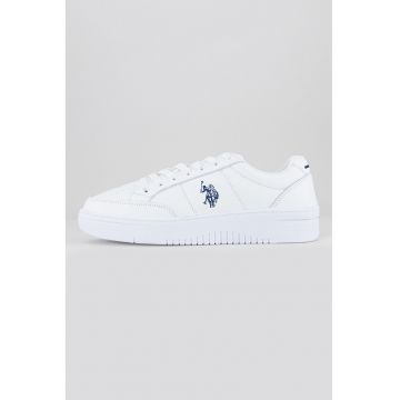 Pantofi sport de piele cu logo brodat - Alb