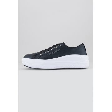 Pantofi sport wedge de piele ecologica cu detalii logo - Negru