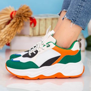 Pantofi Sport Dama cu Platforma 23-51 White-Green | Se7en