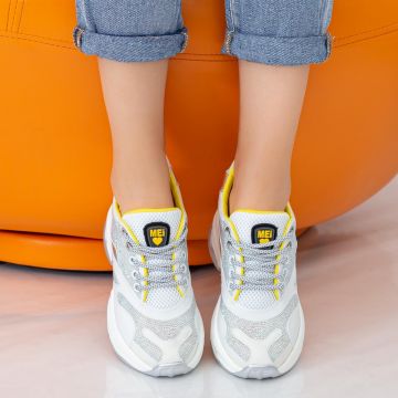 Pantofi Sport Dama cu Platforma SZ231 White-Yellow | Mei
