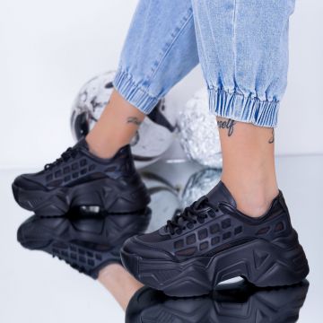 Pantofi Sport Dama cu Platforma WL115 Negru | Mei