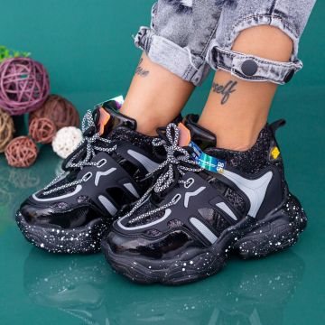 Pantofi Sport Dama cu Platforma WLGH72 Negru | Mei