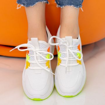 Pantofi Sport Dama cu Platforma X682 White-Green | Se7en