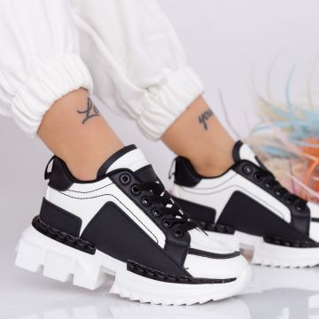 Pantofi Sport Dama LM051 Alb-Negru | Fashion