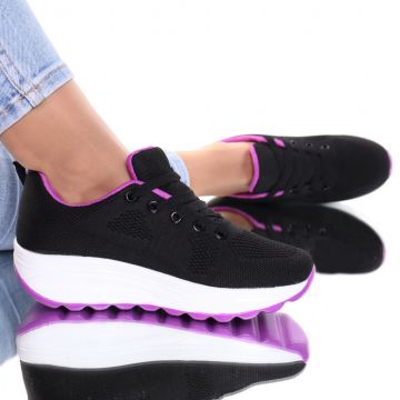 Adidasi material textil mov cu negru Evira