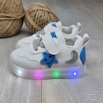 Adidași Băiat Alb/Albastru Cu Luminite Kaltain