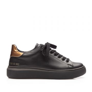 Sneakers damă din piele naturală, Leofex - 310 Negru+bronz box