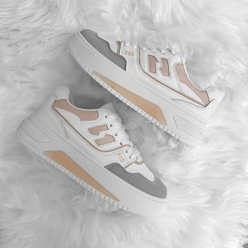Adidasi dama casual albi cu roz 958